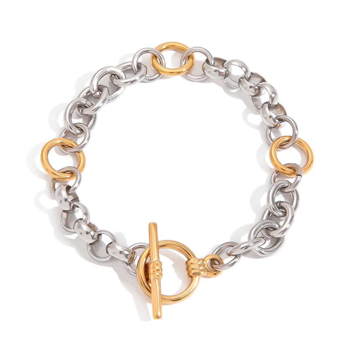 LUXURY 18K GOLD WIDE TWO TONE CHAIN BRACELET_CWAJE4836