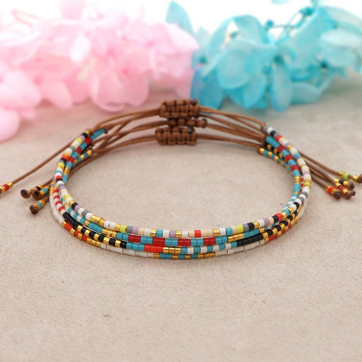 HAND WOVEN BEADED MULTI COLOR RICE BEAD BRACELET_CWMM3851