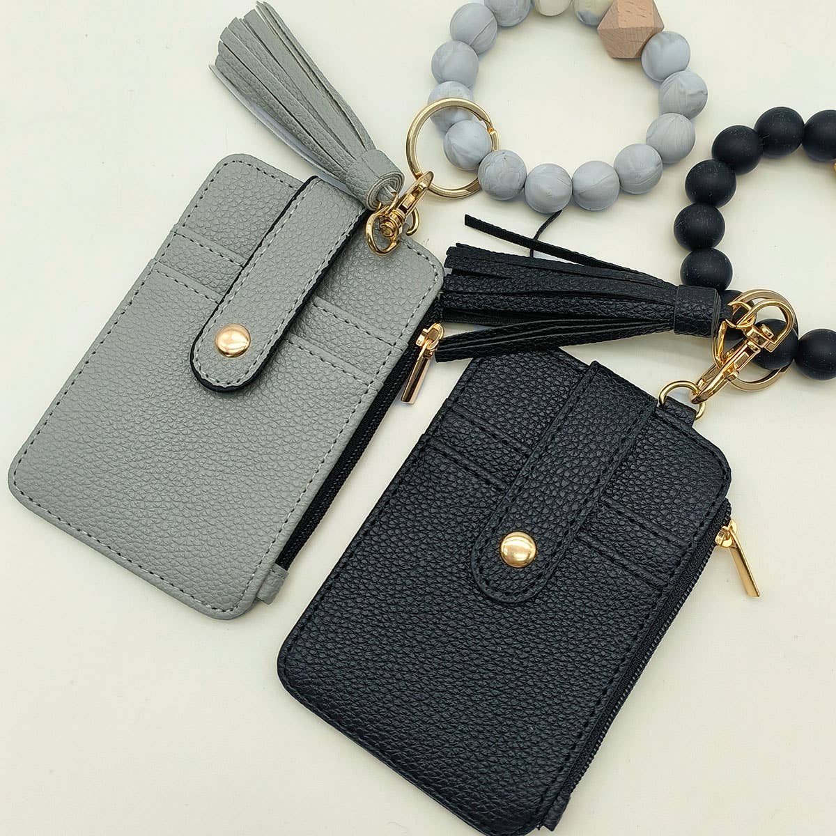 SILICONE BRACELET LEATHER WALLET TASSEL KEYCHAIN_CWAJE0659