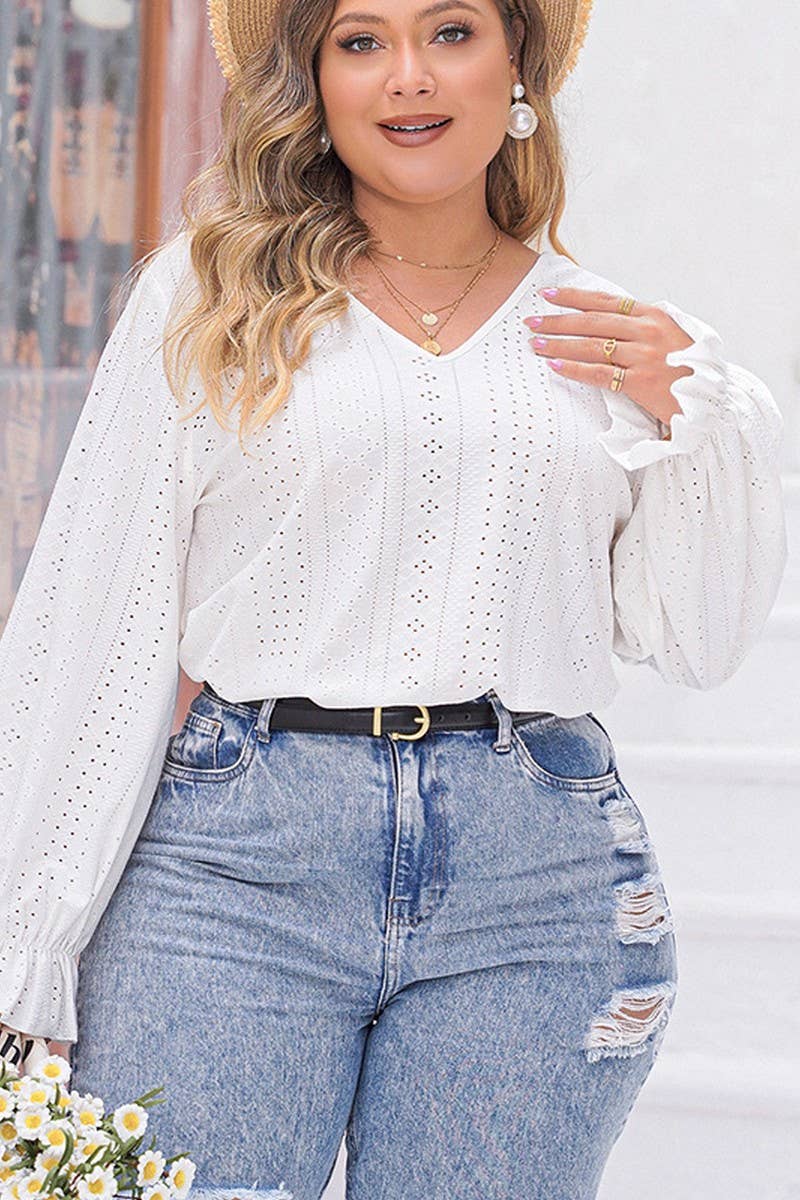 Womens V Neck Casual Lantern Sleeve Top_Cwtbll0724