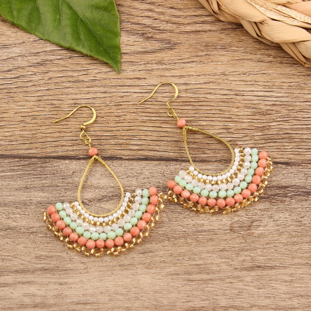 FASHIONABLE HAND WOVEN GREEN FAN EARRINGS_CWAJE4004