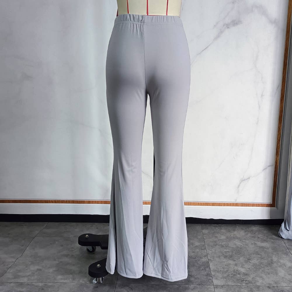 Solid Color Slim Fit Flared Trousers