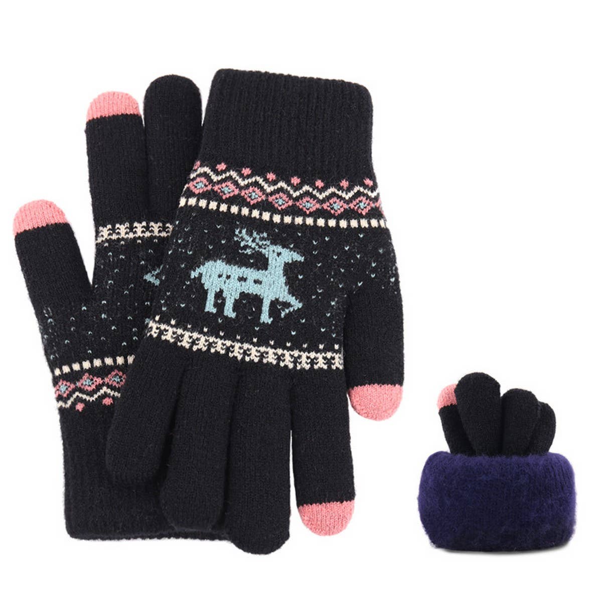 NEW JACQUARD DOUBLE LAYER DEER TOUCH SCREEN GLOVES_CWAG0239