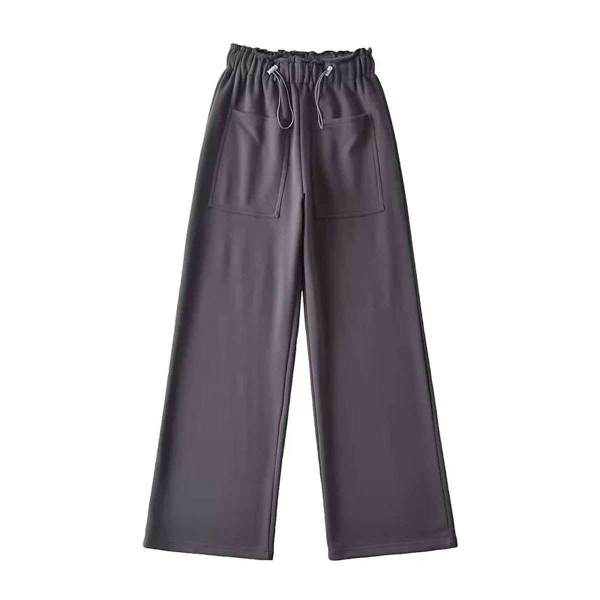 Solid Color Slacks With Loose Waist Large Pockets