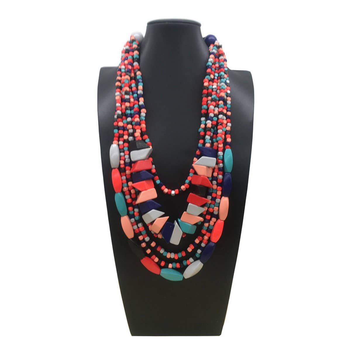 MULTI LAYERED IRREGULAR WOODEN BEADS NECKLACE_CWMM4556