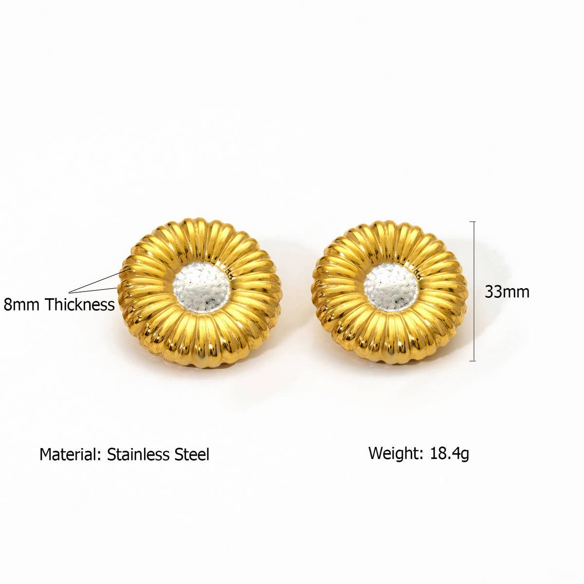 Vintage Round Ribbed Stainless Steel Earrings_Cwmm8910