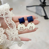 SIMPLE KLEIN BLUE CUTE CAT EARRINGS_CWAJE1645