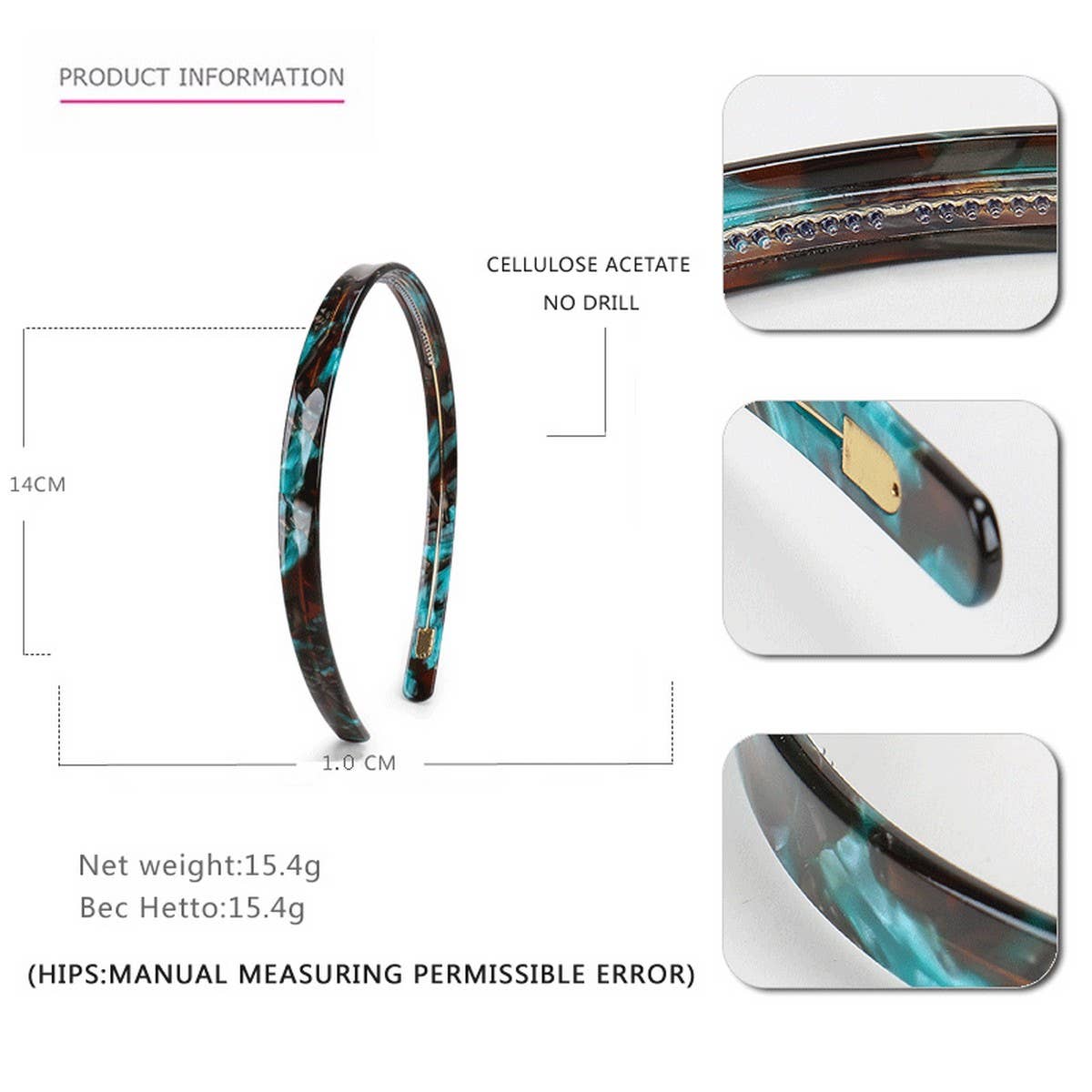 SIMPLE 1CM NARROW ACETATE HAIRBAND HAIRPIN_CWAHA4340