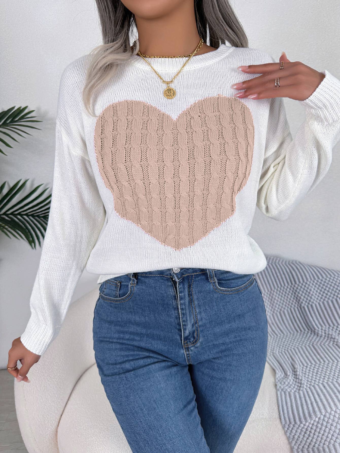 Twisted Heart Long-Sleeved Pullover Sweater