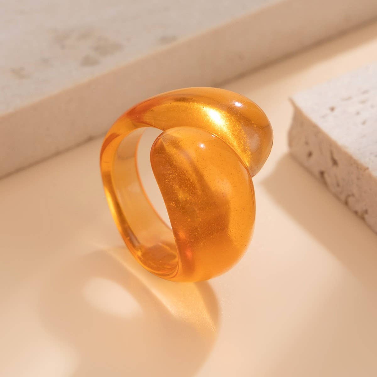FASHION IRREGULAR DOUBLE WATER DROP PLASTIC RING_CWMM3233