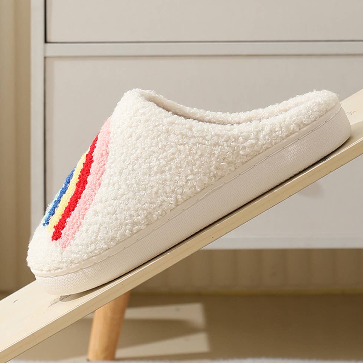 Warm Cotton Slippers With Rainbow Pattern