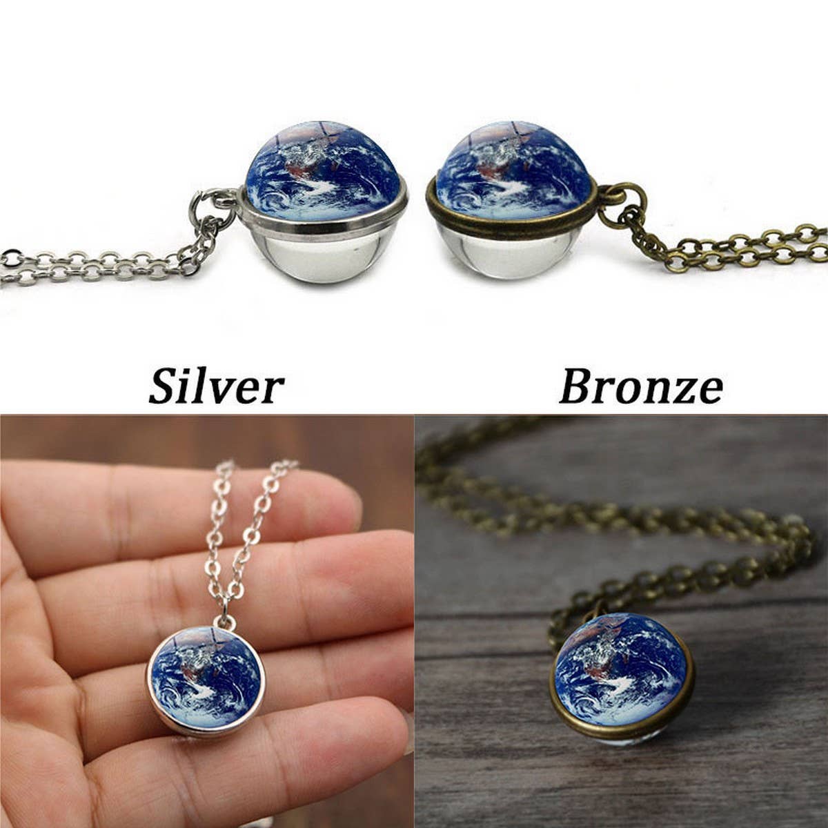 EARTH PATTERN CRYSTAL GLASS BALL PENDANT NECKLACE_CWMM0498
