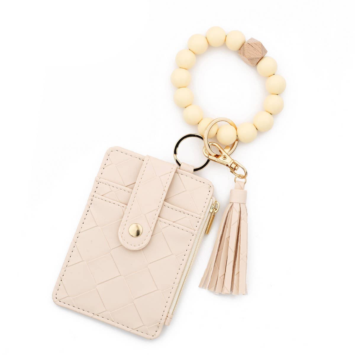 CHECKERED PU CARD WALLETWITH BEAD BRACELET KEYCHAIN_CWAB4958
