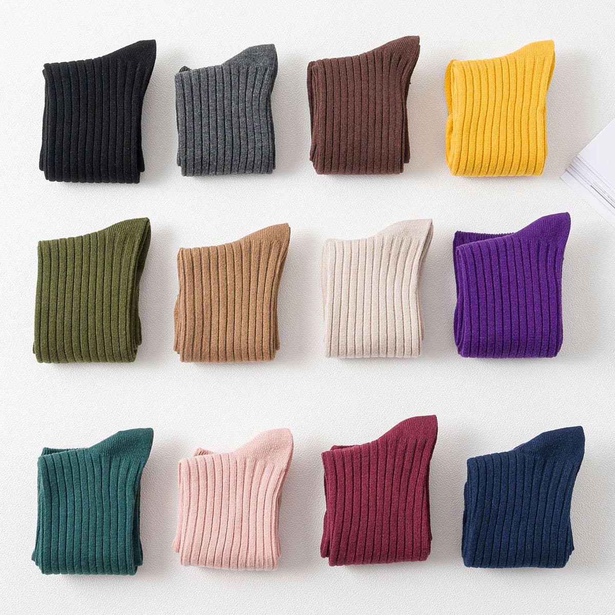 SOLID COLOR VERTICAL STRIPES COTTON CREW SOCKS_CWMS074