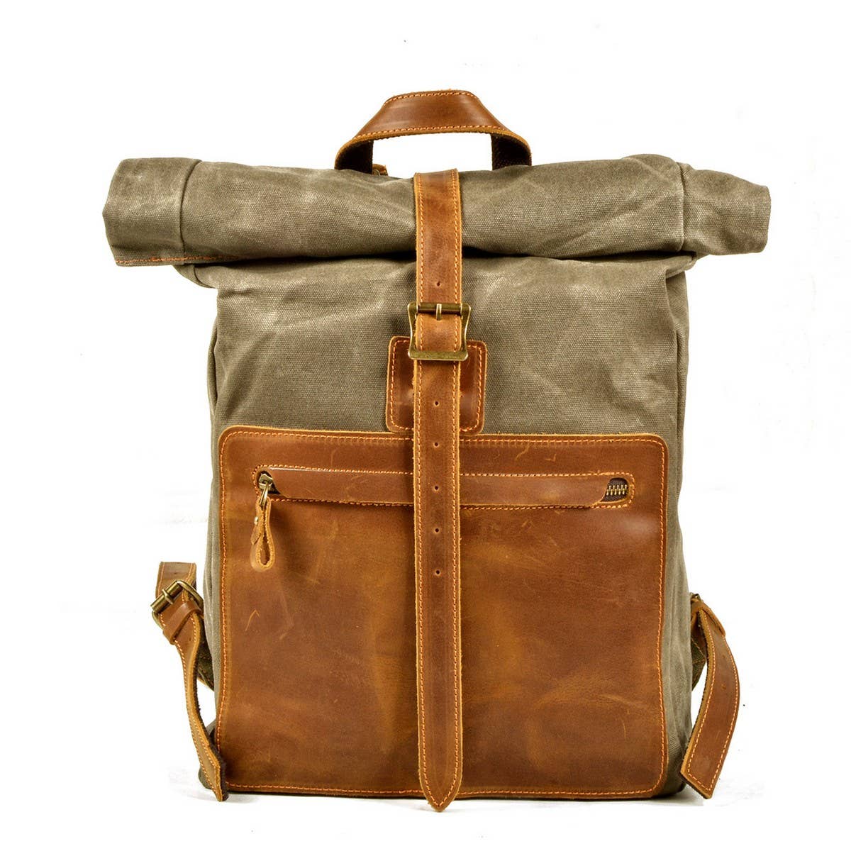 Vintage Waxed Canvas Leather Backpack For Men_Cwab5540
