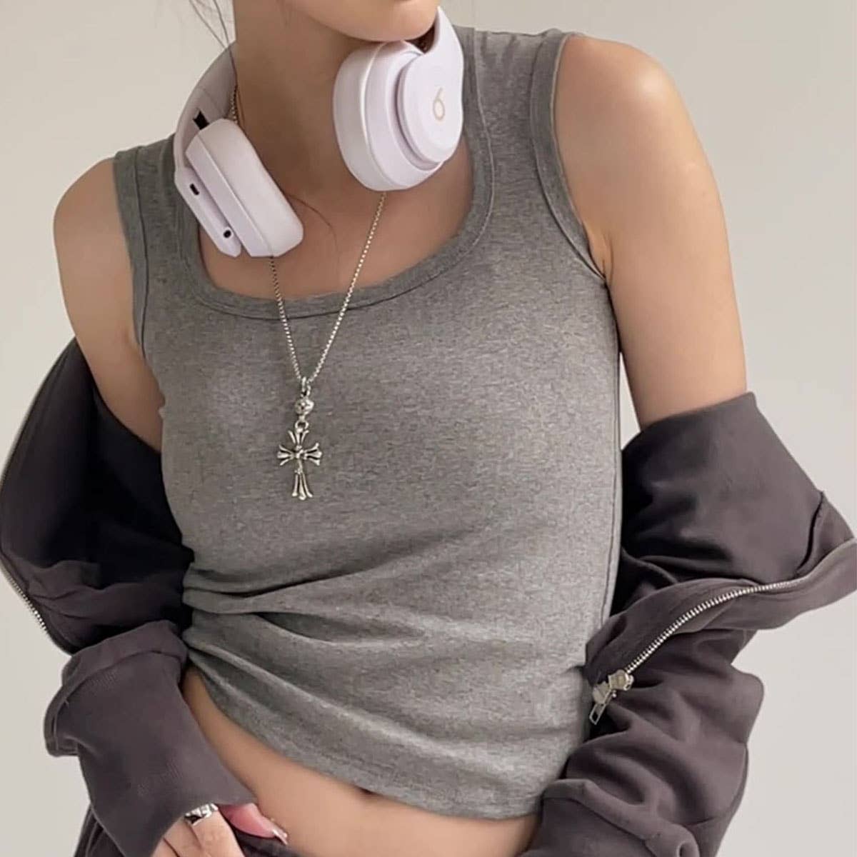 PURE COTTON VEST BOTTOMING CAMISOLE BASIC TANK TOP_CWTTK0793