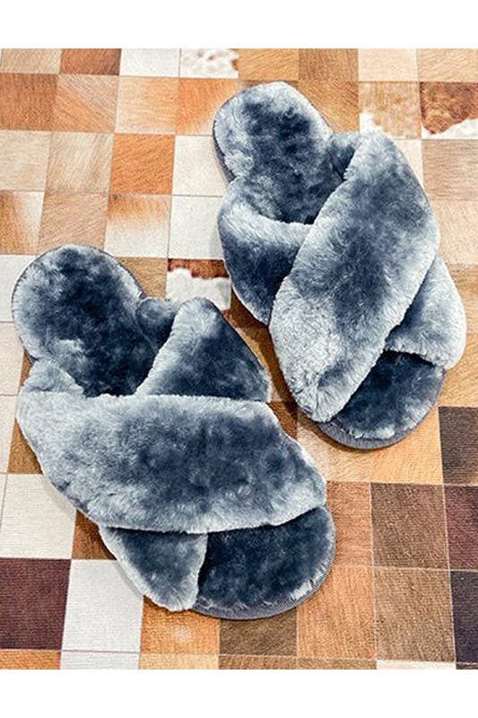 CROSS STRAP FLUFFY CASUAL SLIPPERS_CWSHS199