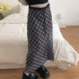 White Gauze Plaid Tall Waist Long Skirts