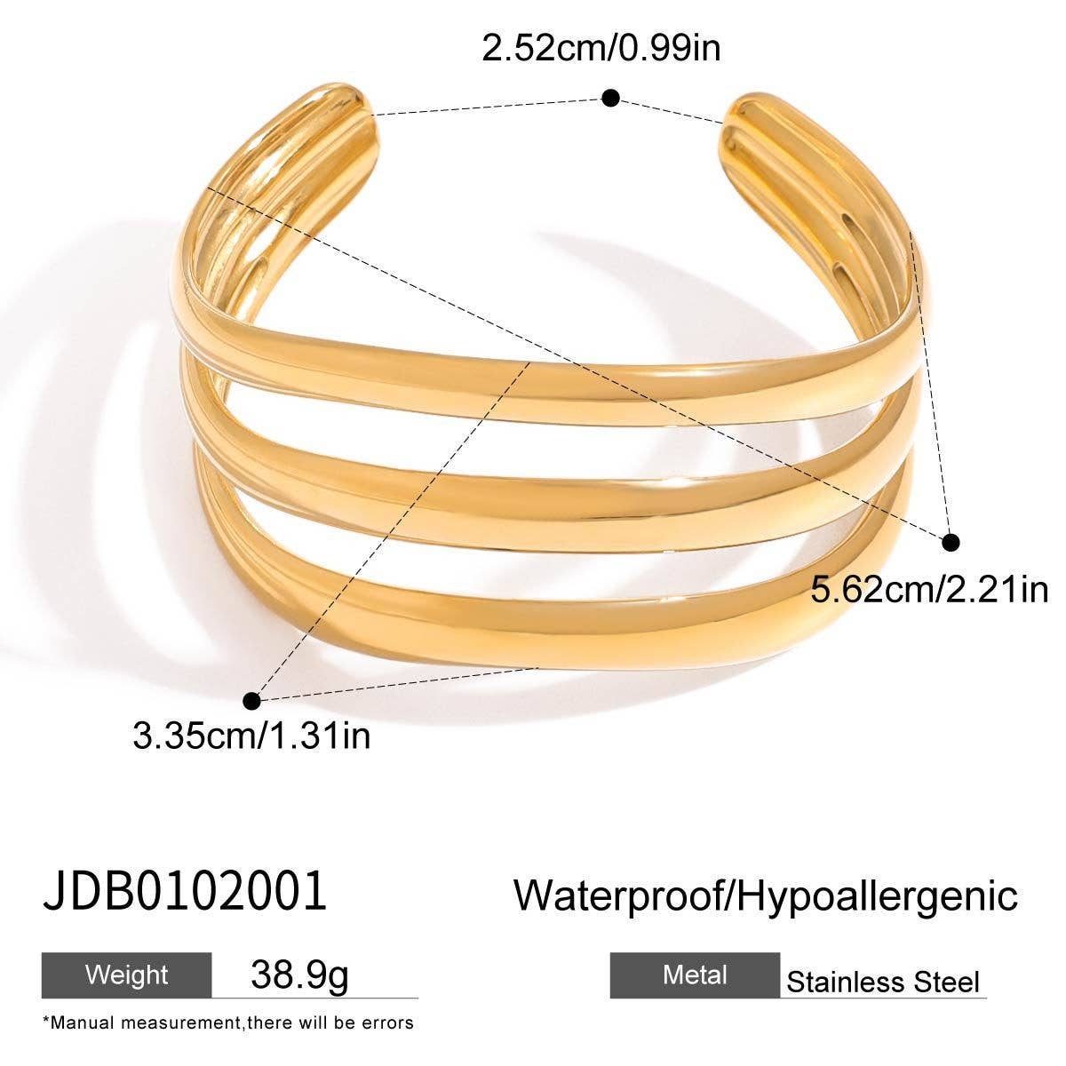 MINIMALIST 3 LAYER OPEN BANGLE 18K GOLD STEEL_CWAJE4690