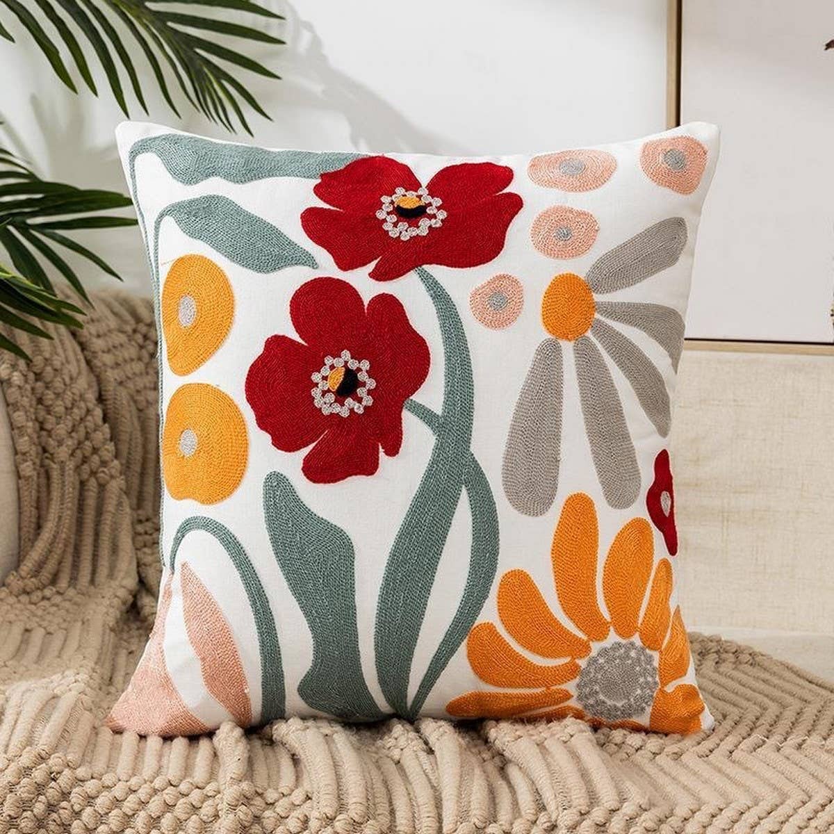 Tulip Embroidered Cute Pillow Cover For Bed Sofa_Cwmm7704