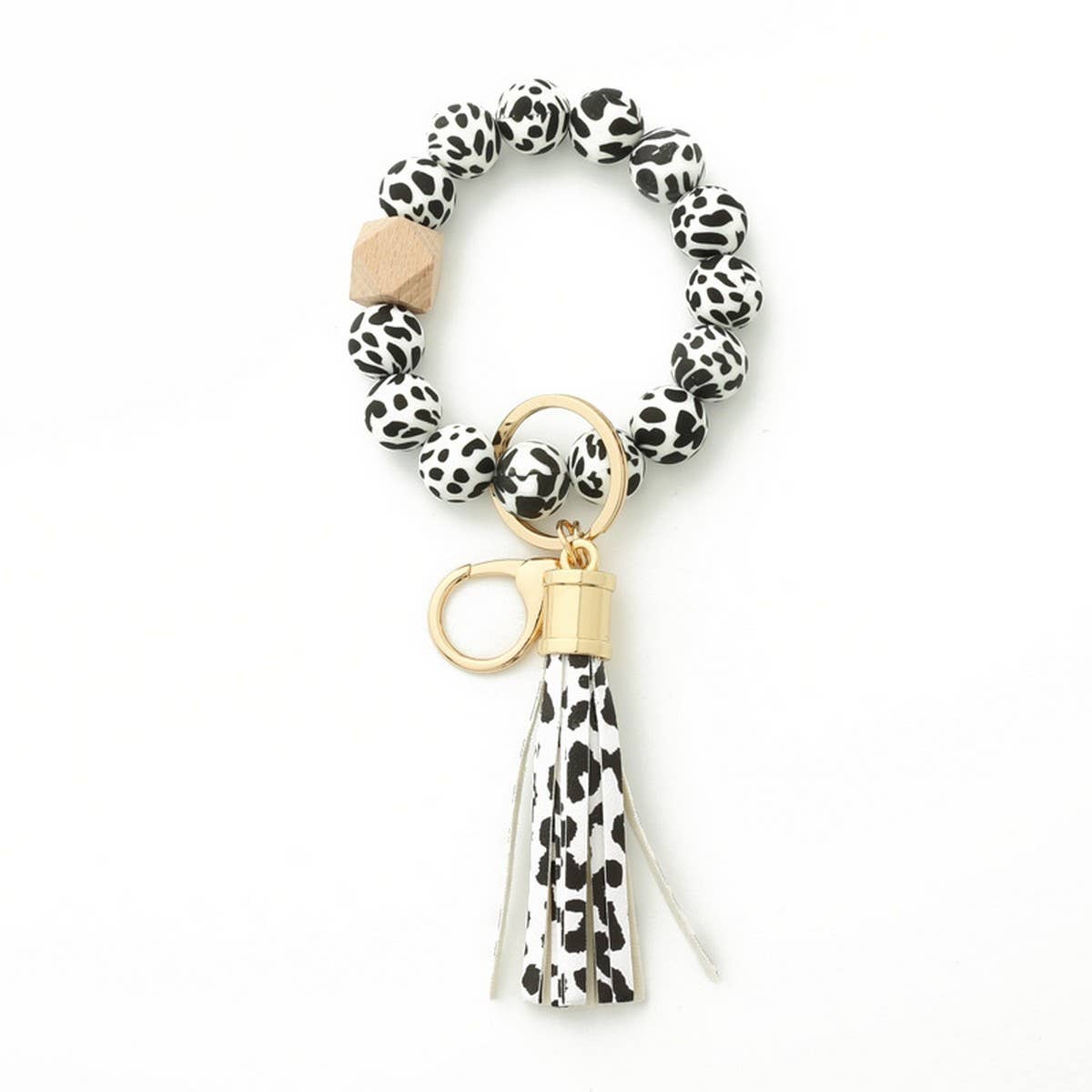 LEOPARD PRINT SILICONE BEAD BRACELET KEYCHAIN_CWMM6874