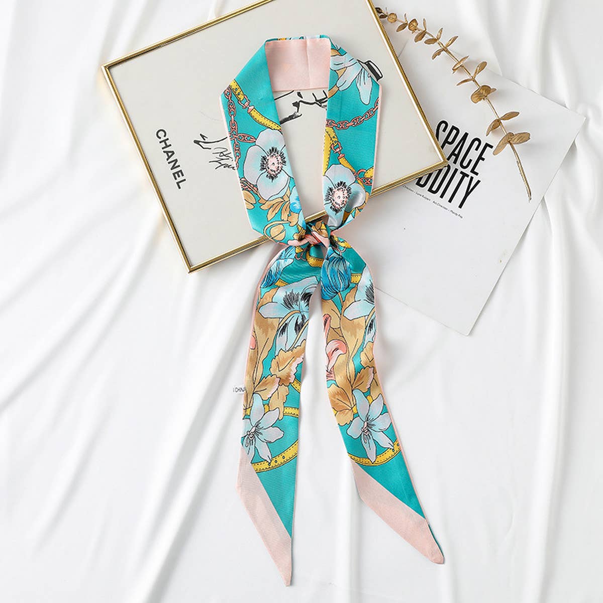 FLORAL TWILLY SCARF FOR HAIR BAG SATIN SILK_CWASC0241