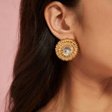 Vintage Round Ribbed Stainless Steel Earrings_Cwmm8910