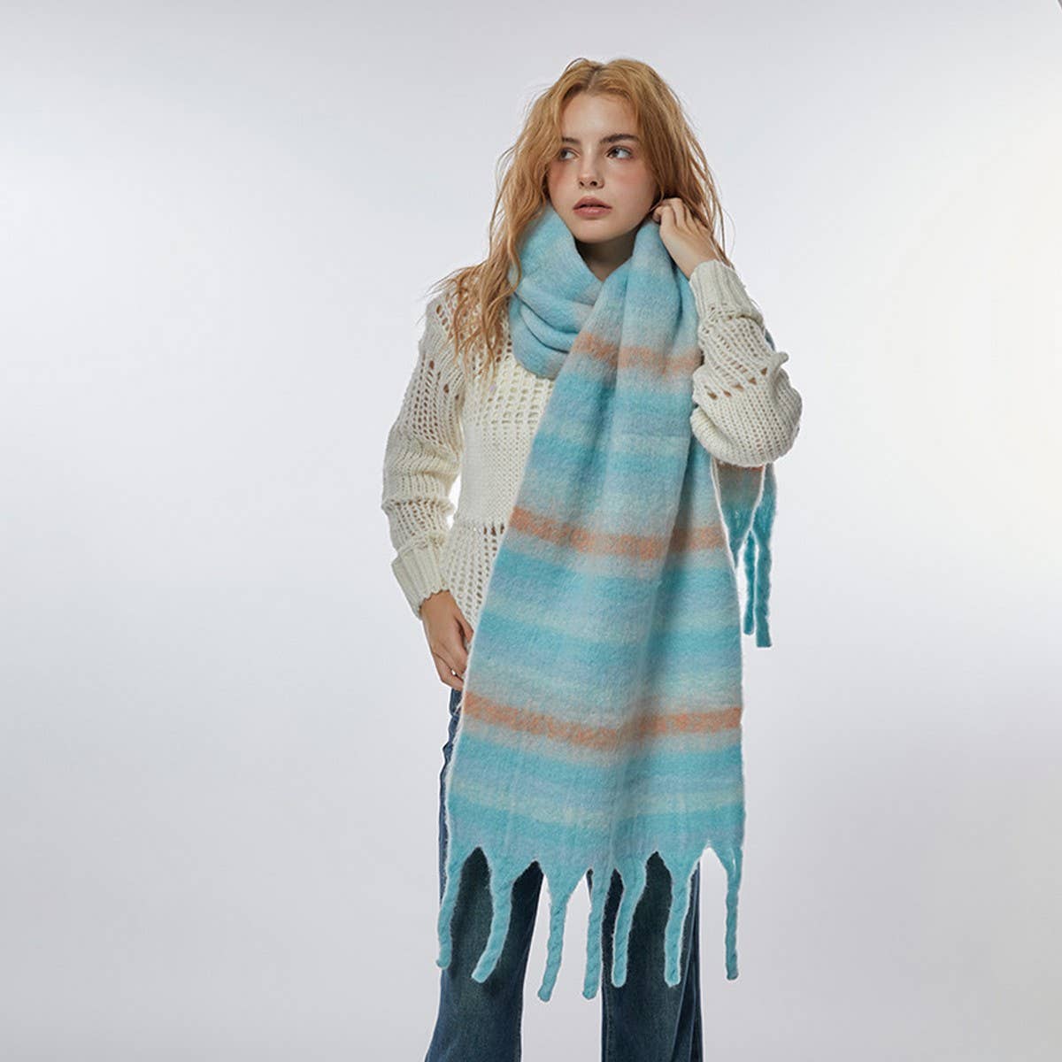 PURPLE STRIPE SCARF SOFT WARM WRAP FOR STUDENTS_CWASC2374