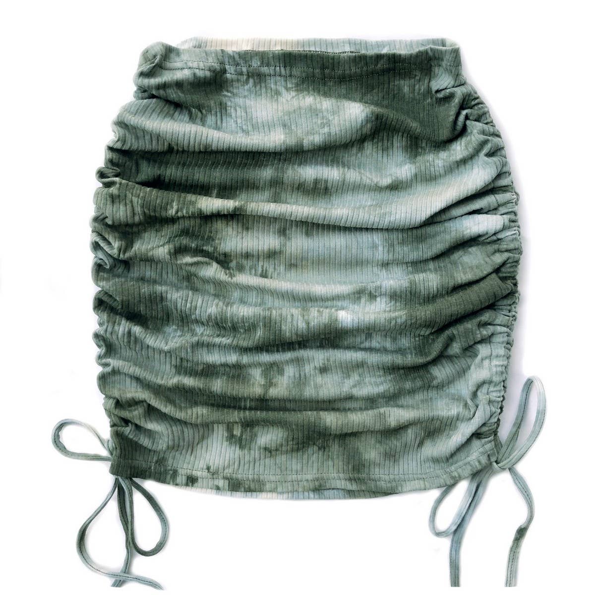 KNITTED DRAWSTRING SKIRT TIE DYE PLEATED SKIRT_CWBSS0409