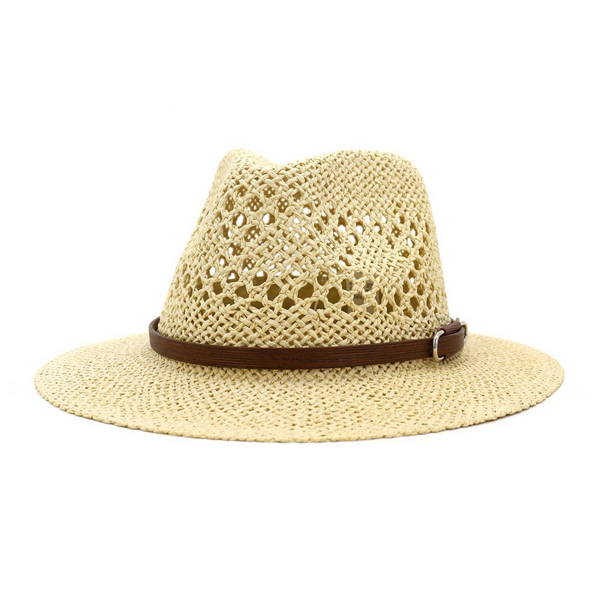 BROWN BELT VENTED SUMMER STRAW SUN HAT_CWAH062 B20315