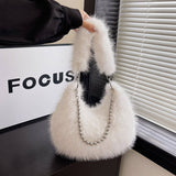 FAUX FOX FUR FLUFFY BAG WOMEN PEARL CHAIN SHOULDER_CUAB00566