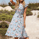 Blue floral print holiday dress_CWDSD3390
