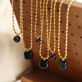 NATURAL STONE AGATE PENDANT TITANIUM STEEL NECKLAC_CWAJE1094