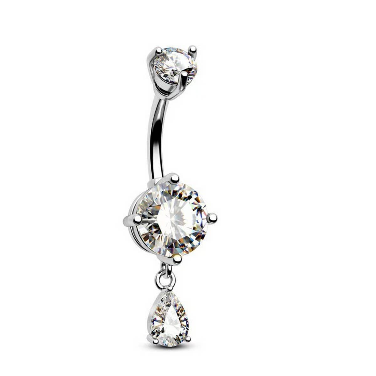 ROUND TEARDROP CZ BELLY RING IN STAINLESS STEEL_CWMM9246