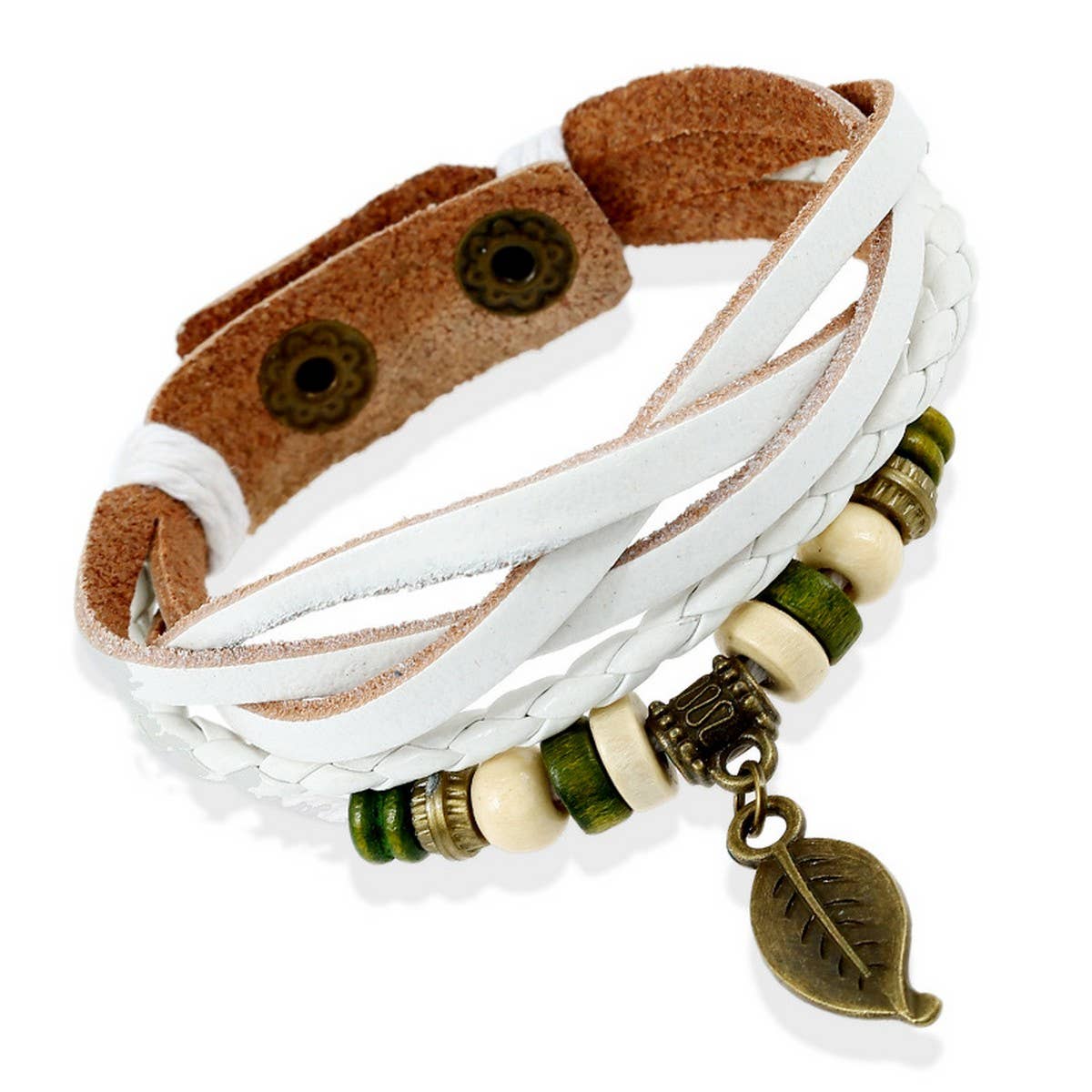 NEW WOVEN VINTAGE LEAF PENDANT COWHIDE BRACELET_CWMM4513