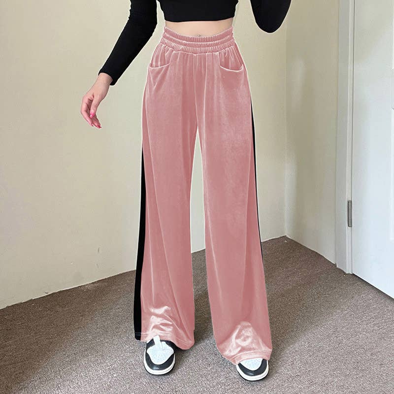 Suede Waist Waist Full Vertical Patchwork Pants