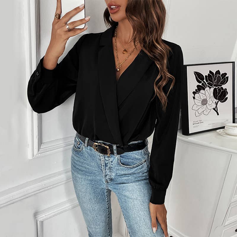 V-Neck Solid Color Long Sleeve Sexy Jumpsuit