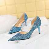 POINTED TOE HOLLOW SPARKLING SEQUIN HIGH HEELS_CWSHH0069