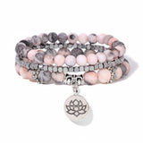 Cwaje4221_Natural Stone Beaded Bracelet with Lotus Charm