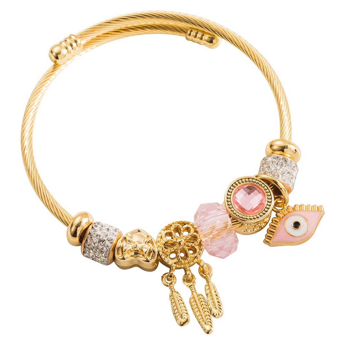 GOLD EVIL EYE CHARM STAINLESS STEEL BRACELET_CWMM8504