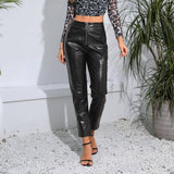 Tapered Zipper Casual Pencil Pu Leather Pants