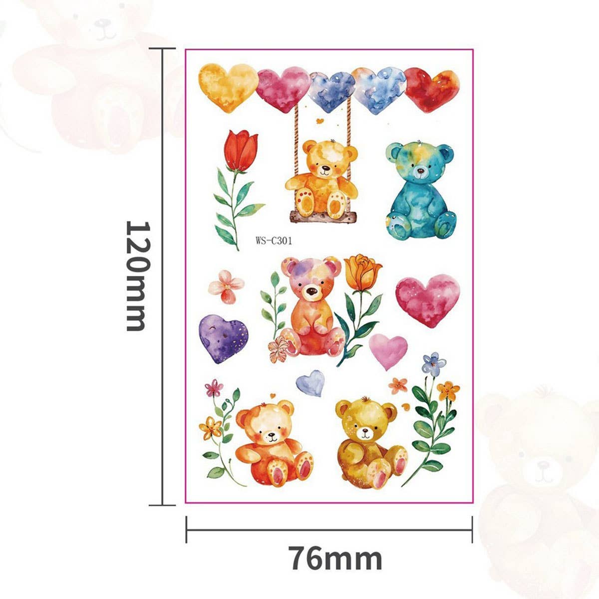 KIDS GLITTER TATTOO STICKERS BEAR BUTTERFLY STARS_CWMM8362