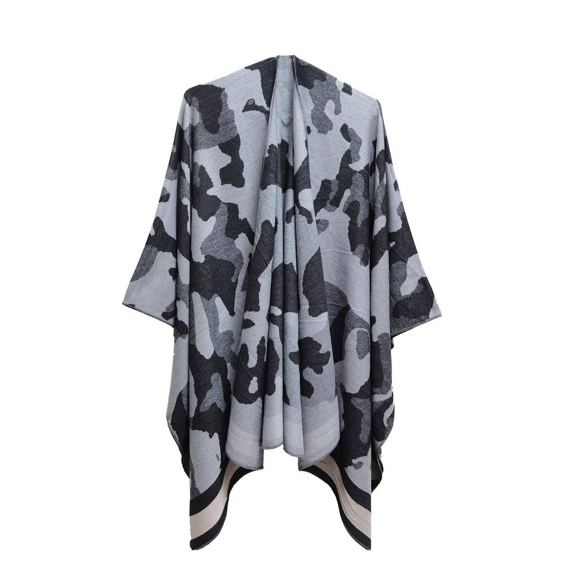 CAMOUFLAGE STRIPED WARM SPLIT SHAWL CLOAK_CWASC0284