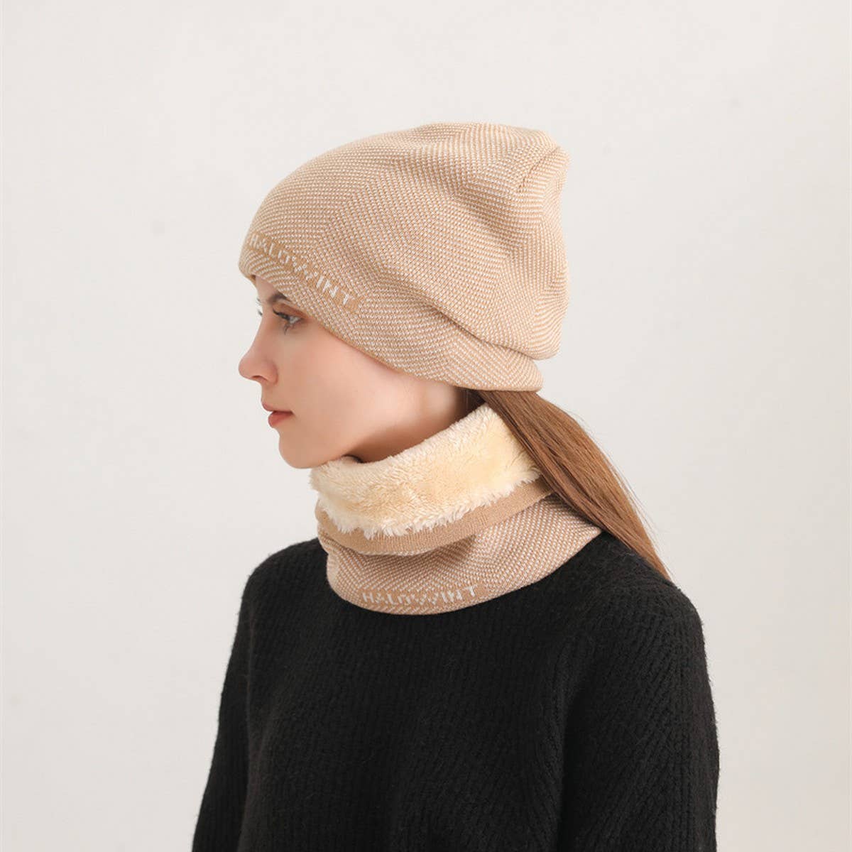 HERRINGBONE HOOD AND SCARF TWO PIECE SET_CWASC1043