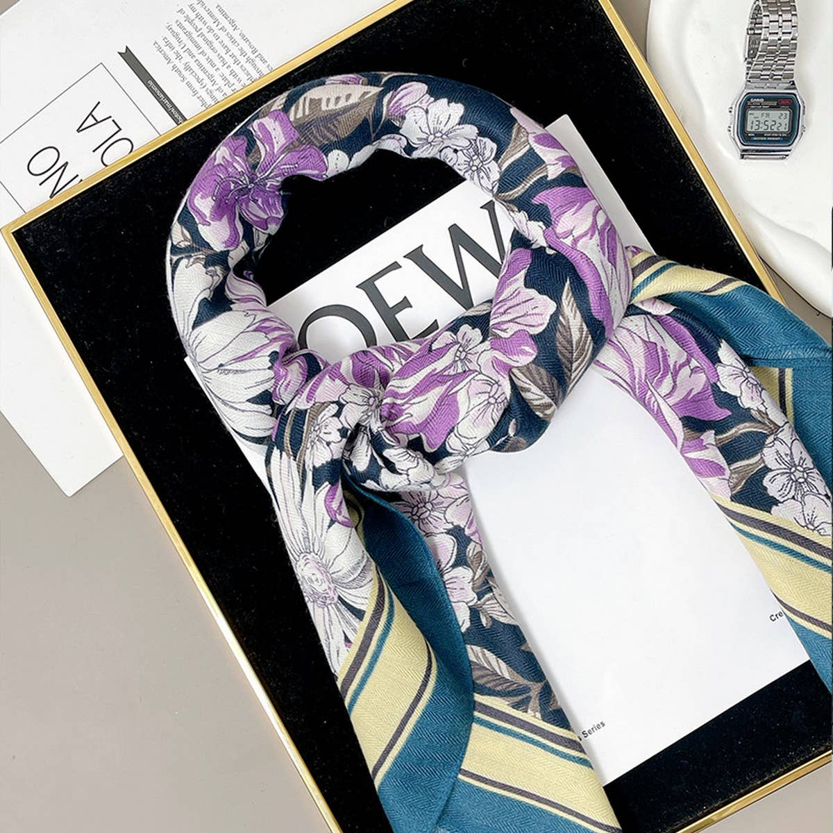 90CM FLORAL VELVET WOOL SCARF SHAWL FOR WINTER_CWASC0892