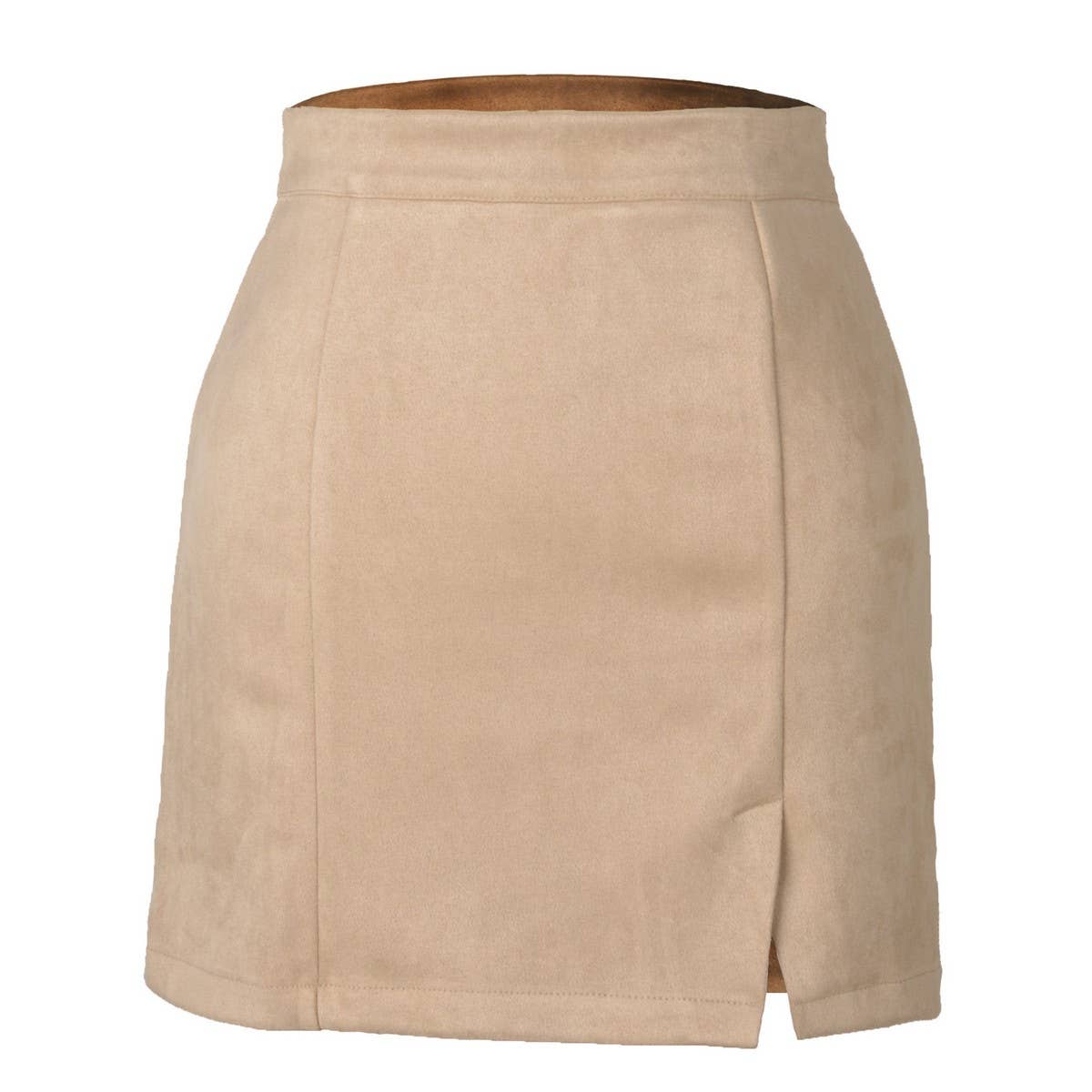 SUEDE HIP HUGGING MINISKIRT HIGH WAIST ZIPPER SKIRT_CWAB4796