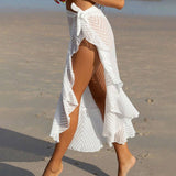 RUFFLED TIE BEACH SKIRT SEXY SUN PROOF DESIGN_CWBLS0469