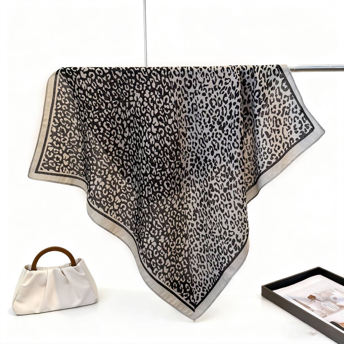 Leopard Herringbone Color Block Silk Scarf_Cwasc03315
