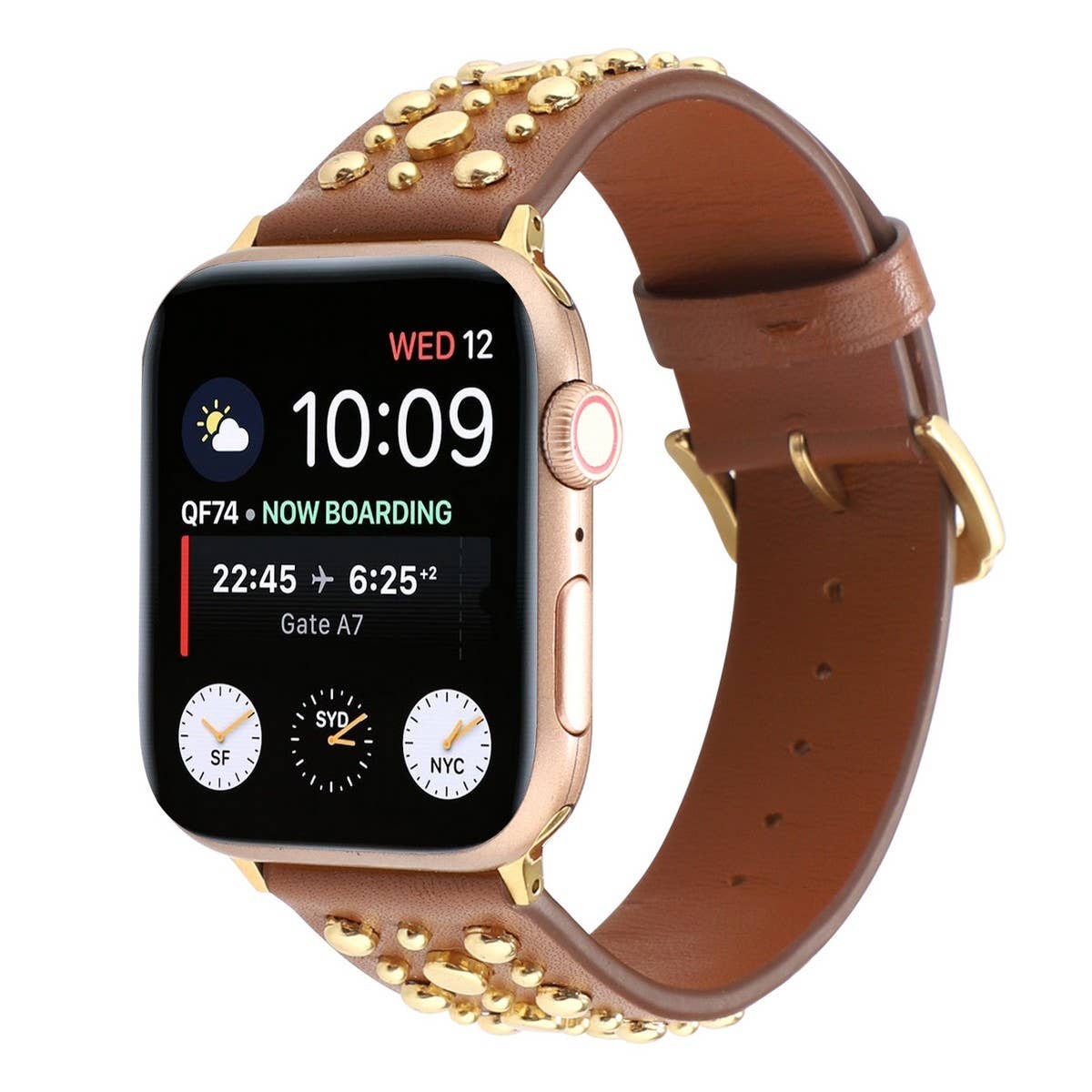 Applewatch9 Iwatch Gold Rivet Genuine Leather Strap_Cwww0084