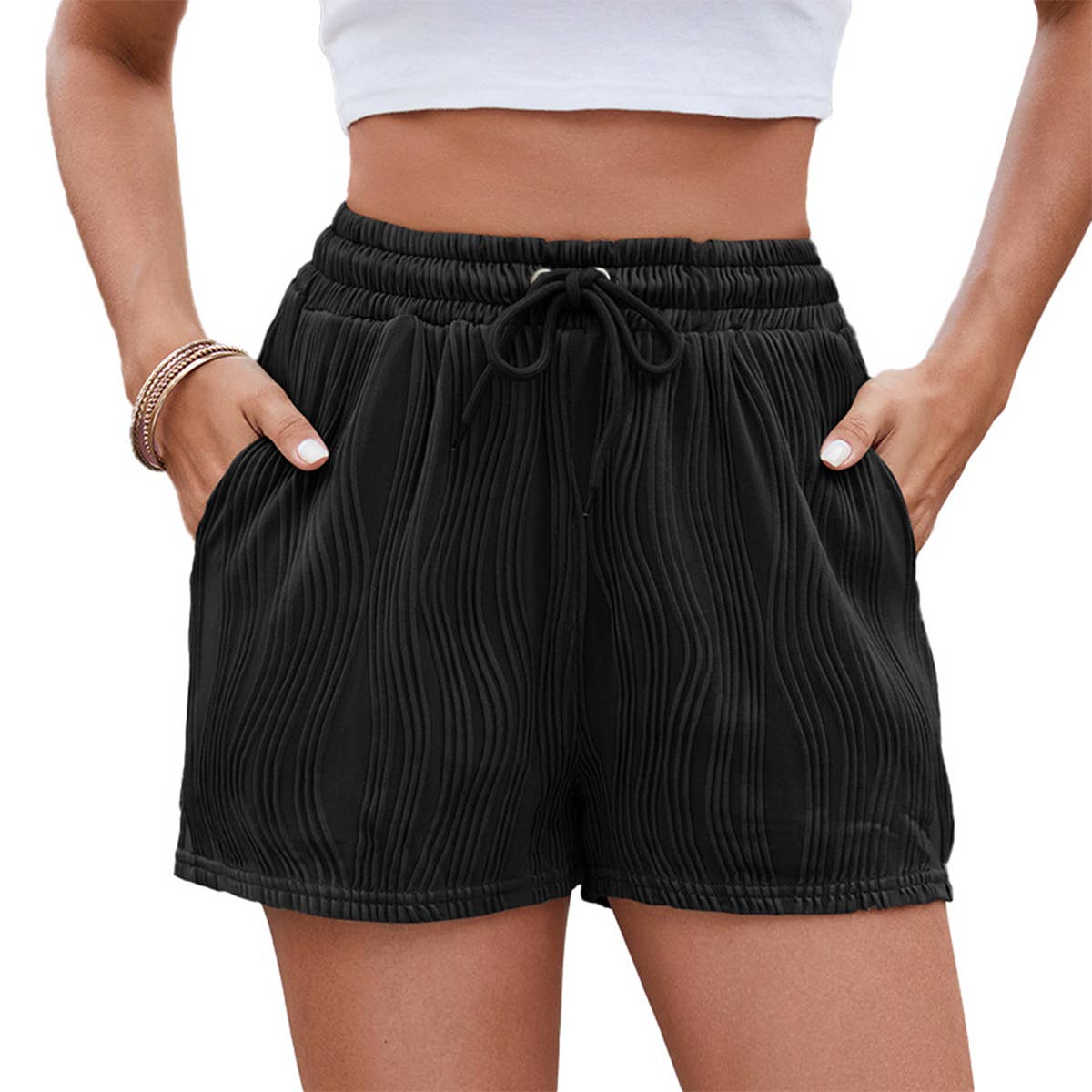 Solid Color Drawstring Shorts With Pocket Pits